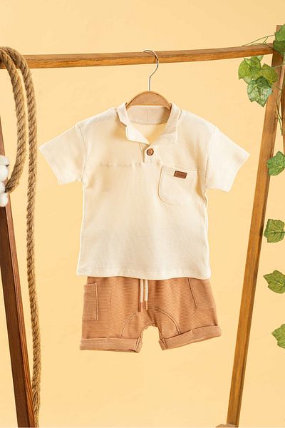 bombe Girl Boy Baby Kids Brown Shorts 2-Piece Comfortable Set Cotton Trend Fashion Bottom Top Set