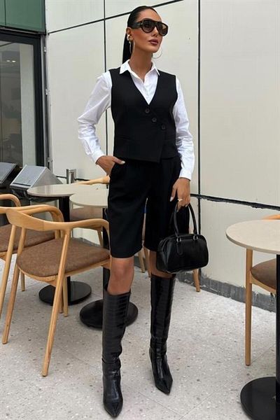 Aymood Cross Buttoned and Bermuda Shorts Vest Suit 10171