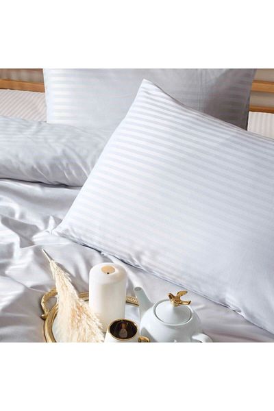 Gön Ev Tekstili Striped Cotton Satin Bed Sheet and Pillowcase