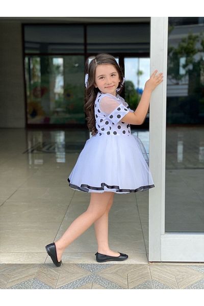Burçak Kids Burçak Boutique Black-White Tulle Detail Dress (One Size Larger Can Be Preferred)