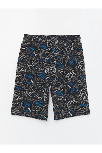 LC Waikiki Black Elastic Waist Printed Boys' Pajama Shorts 2-Piece