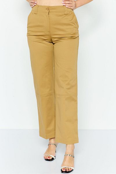 Lacoste Women Regular Fit Straight Leg Plain Pants, Khaki