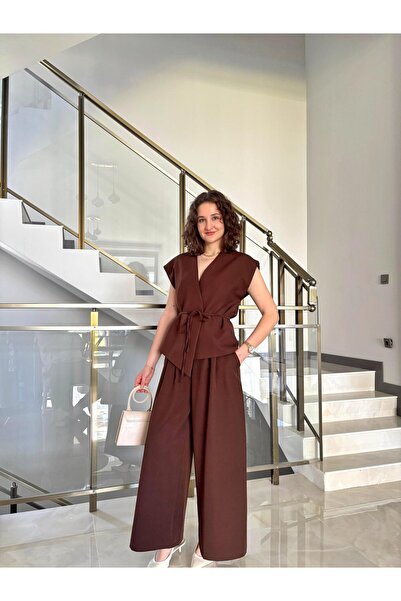 Butik Belden Bağlamalı Yelek Takım