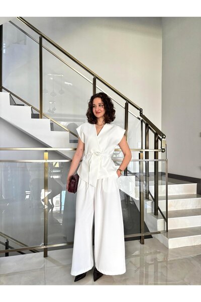 Butik Belden Bağlamalı Yelek Takım