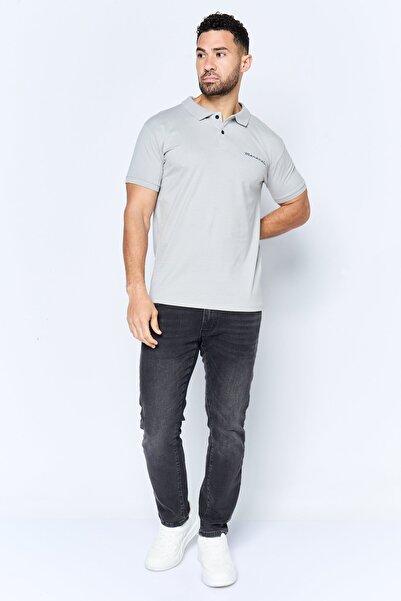 Maserati Men Regular Fit Brand Logo Short Sleeves Polo Shirt, Light Grey