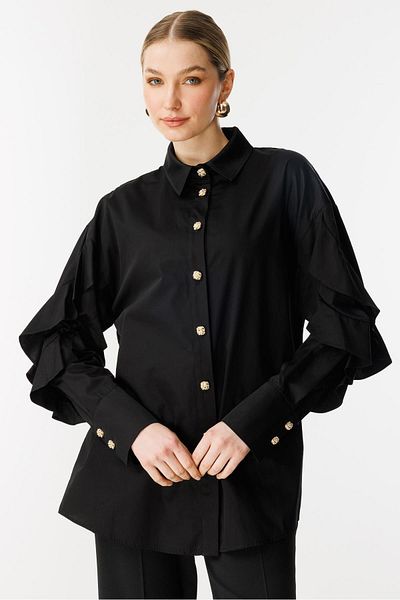 Ghisa Ruffle Detailed Tunic BLACK
