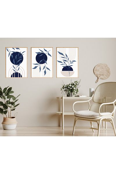 bestablo Σετ Ξύλινο Σετ Ζωγραφικής Navy Blue Boho με πλαίσιο 3 τεμαχίων Bestablo