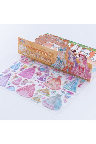 Bimotif Embossed Adhesive Princess Sticker, Pink, Blue and Lilac 2 Sheets