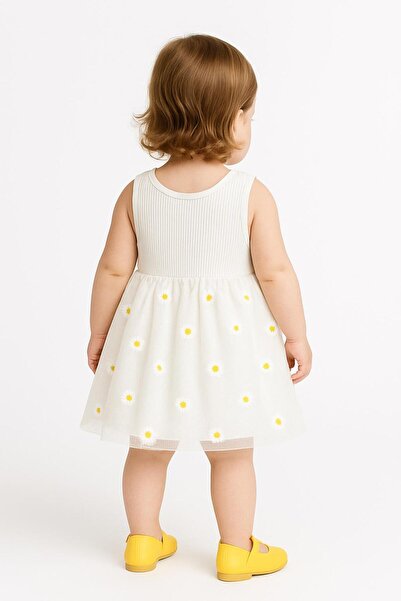 Cenanın Dolabı Bebek Tüllü Body Elbise Papatya Desenli | Kolsuz Yazlık Kız Bebek Tulum 0-18 Ay