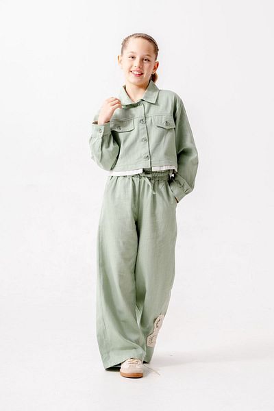 HAUSEkids 4-15 Years Empire Gupiure Girl's Suit-Green