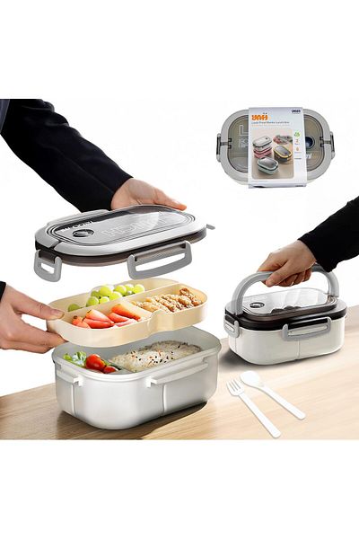 YAH Creation YAH Bento Lunch Box - Leak-Proof, BPA-Free, 2 Layers, Microwave & Dishwasher Safe, Includes Cutlery