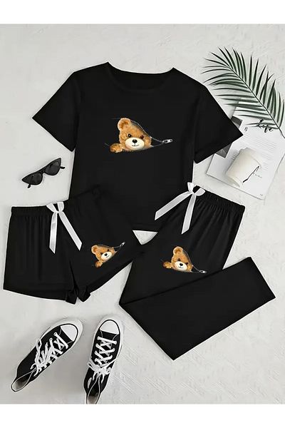 npLStore Детски комплект пижама от 3 части с щампа на мече