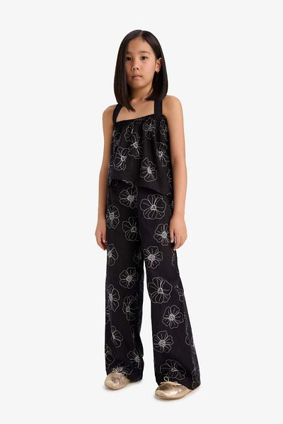 DeFacto New Season Girl's Patterned Wide Leg Wide Leg Cotton Trousers