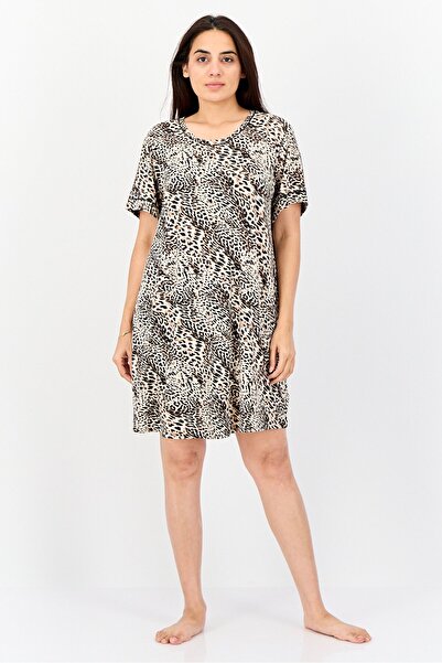 Anne Klein Women Animal Print Short Sleeve Sleepwear Dress, Multicolor