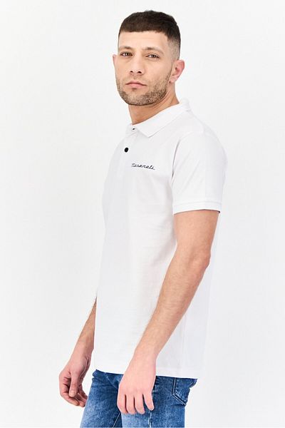 Maserati Men Regular Fit Short Sleeve Graphic Print Polo Shirt, White