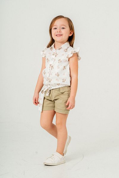 HAUSEkids 6-9 Years Old Happy Girl's Set with Teddy Bear-Khaki