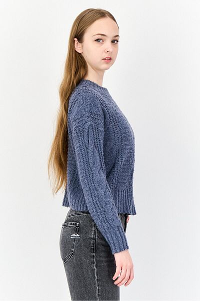 PİNK ROSE Women Ribbed Collar Textured Sweater, Ash Blue