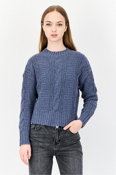PİNK ROSE Women Ribbed Collar Textured Sweater, Ash Blue