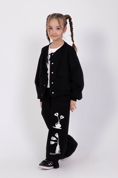 HAUSEkids 4-9 Years Flower Wase Girl's 3-Piece Set-Black