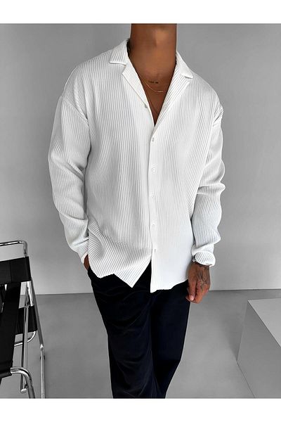 ablukaonline Ανδρικό πουκάμισο Oversize με ριμπ γιακά Λευκό