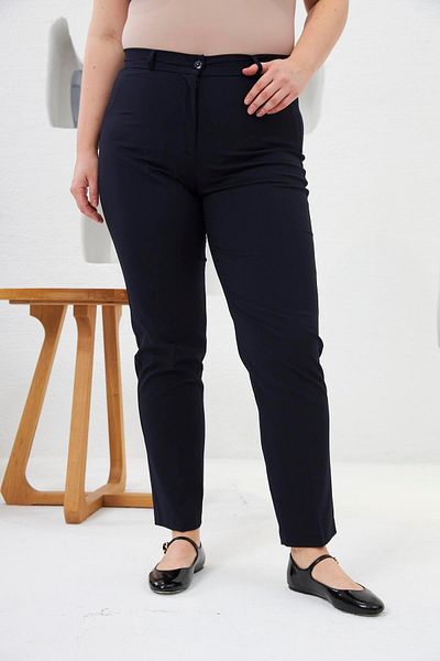 RMG Pocket Detailed Large Size Fabric Trousers Navy Blue