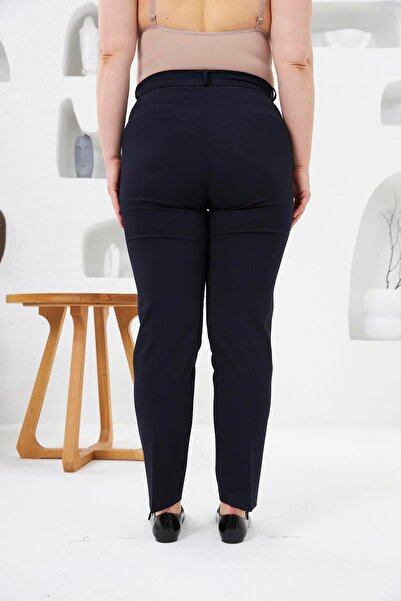 RMG Pocket Detailed Large Size Fabric Trousers Navy Blue