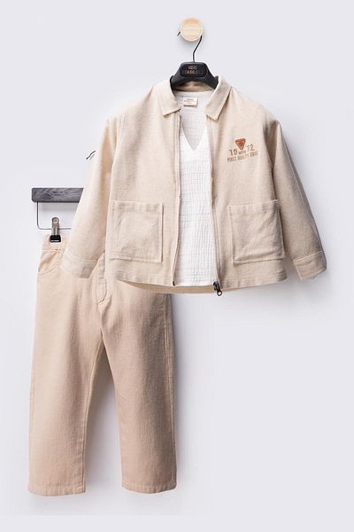 HAUSEkids 2-10 Years Old First Cotto Designo Boy's 3-Piece Set-Latte