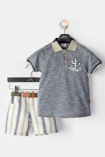 HAUSEkids 2-6 Years Cool Cactus Boy's 3-Piece Set Including Belt-Navy Blue