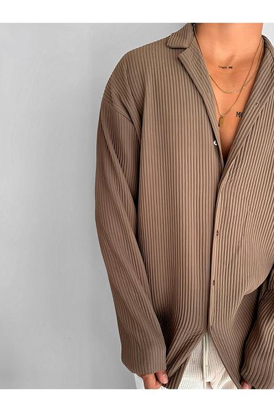 ablukaonline Ανδρικό πουκάμισο Oversize με ριμπ γιακά καφέ