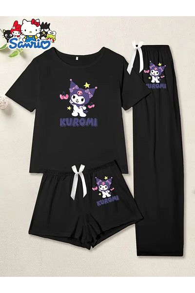 npLStore Set de pijamale cu imprimeu Kuromi din 3 piese pentru copii