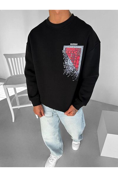 ablukaonline Μαύρο ανδρικό φούτερ με oversize σχέδιο