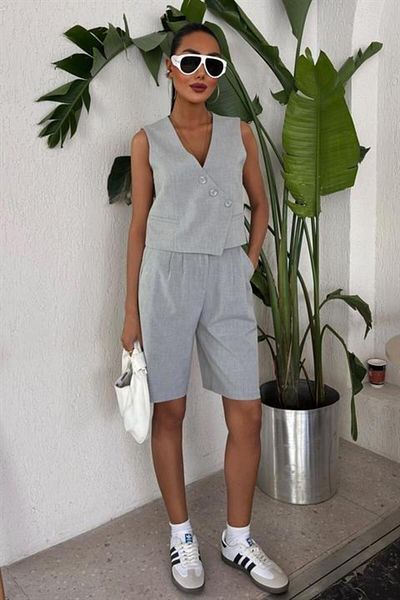 Aymood Cross Buttoned and Bermuda Shorts Vest Suit 10171