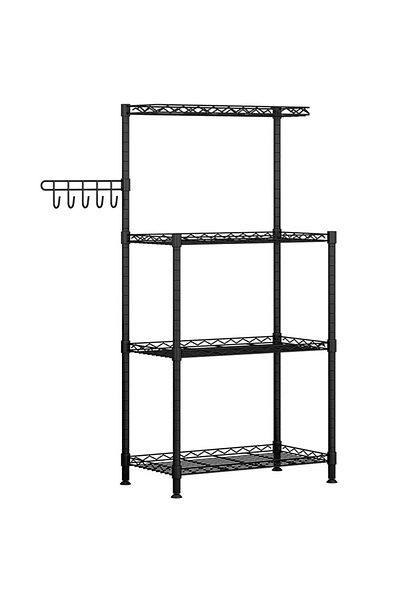 Quasar & Co. Universal Shelf, 4 Levels, Support With Hanging Hooks, 58x35x122 Cm, Metal, Black
