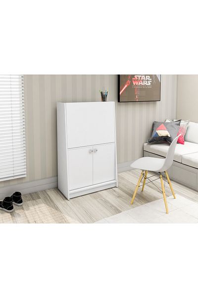 pilati Cabinet and side table with drawers and shelves for living rooms and homes, white color