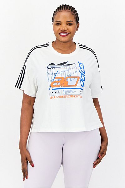 adidas Women Plus Size Short Sleeve Outdoor T Shirt, White