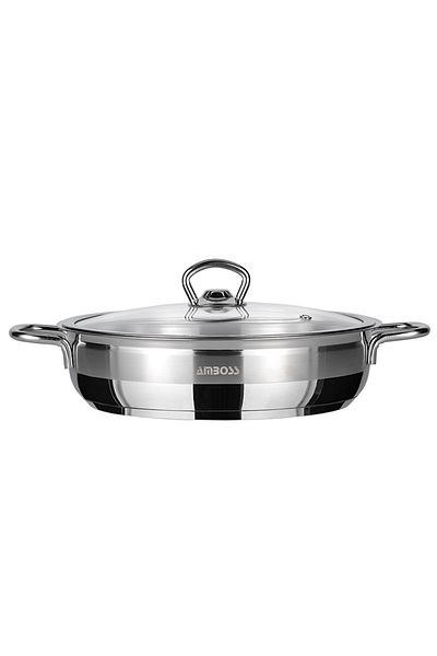 Amboss Saphire Stainless Steel Glass Covered Flat Pot 24 cm