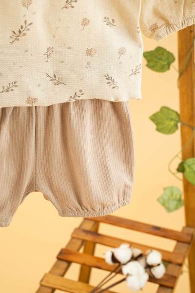 bombe Girl Boy Baby Kids Beige Shorts 2-Piece Comfortable Set Cotton Trend Fashion Bottom Top Set