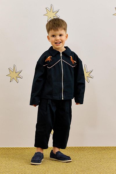 Fahhar Kids Piping Detailed Jacket Navy Blue