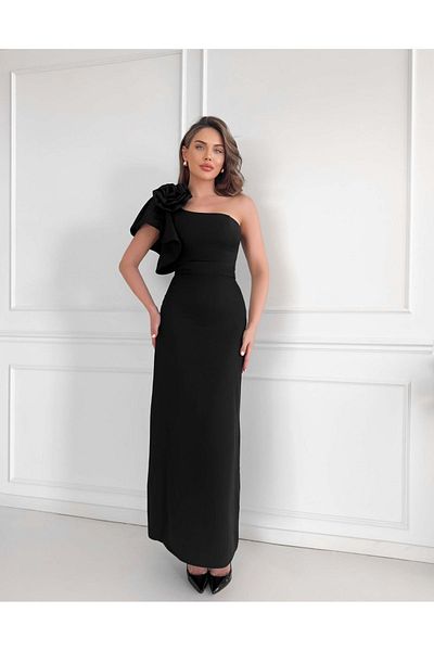 ESRAHELVACI One Shoulder Rose Brooch Dress