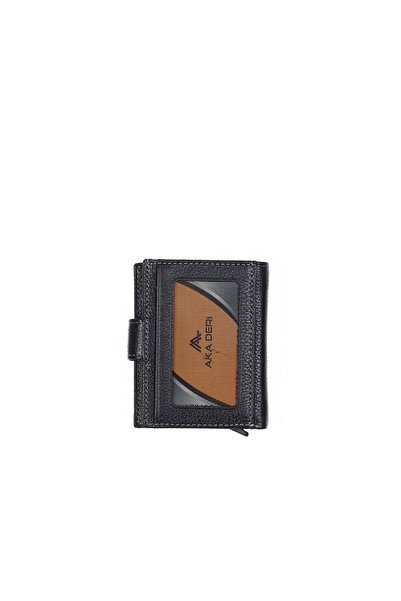 Aka Deri Black Leather Mechanical Card Holder Wallet - 015 2