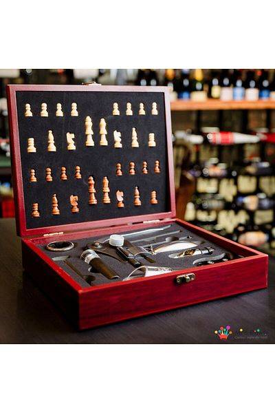 OEM Chess set and wine accessories, Deluxe box, easy to store, elegant, ideal for parties