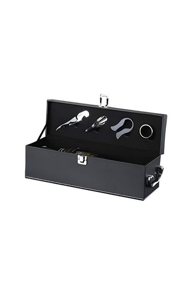 OEM Wine box set, for 1 bottle, accessories included, elegant black eco leather