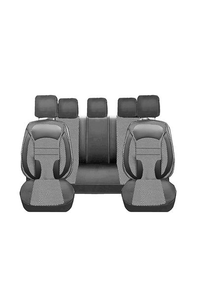 Deluxe Boss Set Huse Scaune Auto DeluxeBoss, stofa cu piele ecologica, negru cu gri, 11 bucati