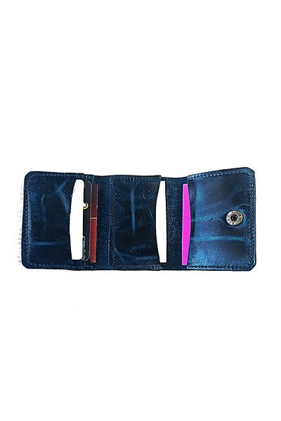 FEHANDEN COLLECTİON Genuine Leather, Foldable, Navy Blue Card Holder