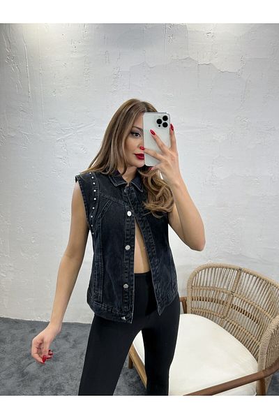 modaserdem Women's Denim Vest-Black