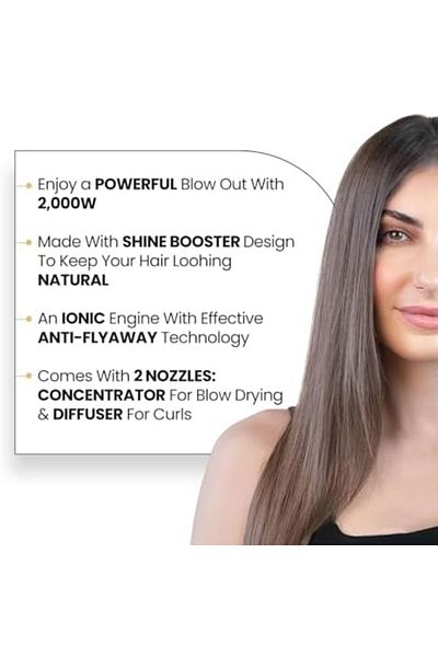 Clara Ionic Shine-Boost Power Blow Dryer – 2000W Fast-Drying Hair Dryer with Ionic Engine, Anti-Fl