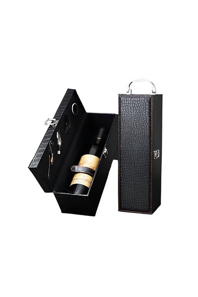 OEM Deluxe wine box set, for 1 bottle, wine accessories included, imitation crocodile leather