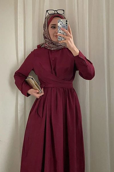 Tesettür Diyarı Φόρεμα Hijab από ύφασμα Tricot με λεπτομέρεια με κορδόνια