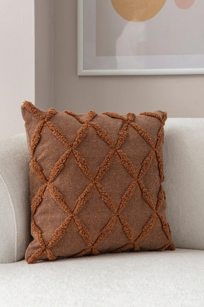 Ottoson Tekli Dekoratif Puantiye Keten Kumaşlı Kırlent Kılıfı 43x43 Kahverengi