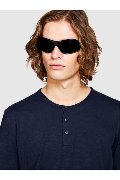 Sisley 100% Koton Slim Fit με κουμπιά μακρυμάνικο μπλουζάκι Slub Ανδρικό μπλουζάκι Navy - 323A3YR7S1034